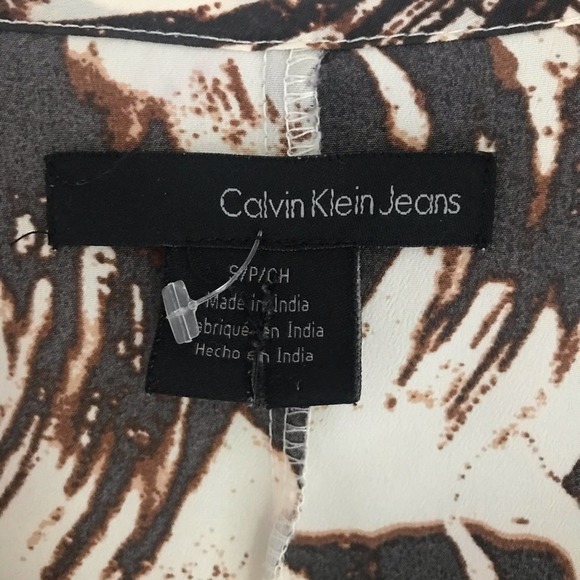 Calvin Klein Jeans Brown Print V-Neck Top S - Picture 3 of 8